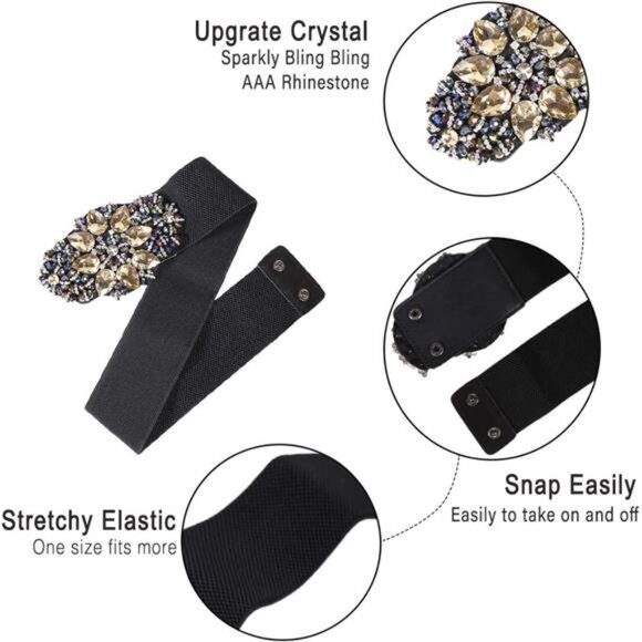 Women Rhinstone Belt FullCrystal Buckle Cummerbund WideElastic Waistband 7Colors - Picture 4 of 7